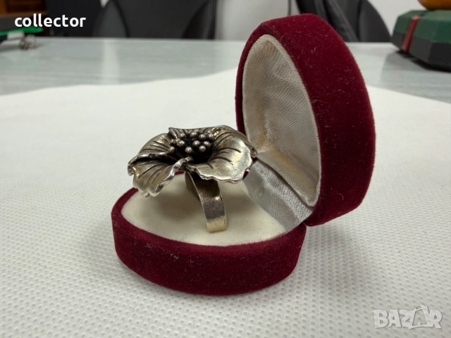 Сребърен пръстен с флорален мотив - Магнолия. №7795, снимка 3 - Пръстени - 52928409