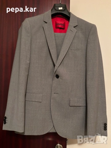НОВ Мъжки костюм HUGO, размер 46. S Светло сив цвят Промоция 