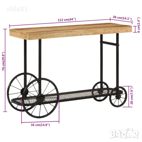 vidaXL Конзолна маса, 112x36x76 cм, мангово дърво масив и желязо, снимка 9 - Маси - 56147306