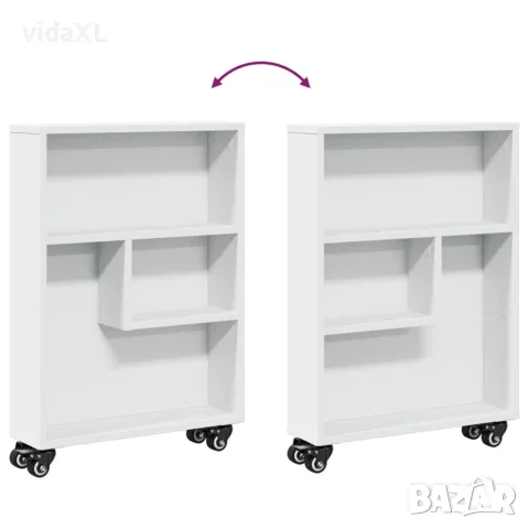 vidaXL Тясна количка за съхранение, бяла, 48x13x68 см, инженерно дърво, снимка 7 - Кутии за съхранение - 56148188