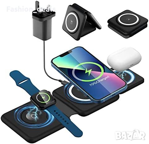 Ново Сгъваемо безжично зарядно устройство 3 в 1 бързо магнитно преносимо телефон слушалки часовник