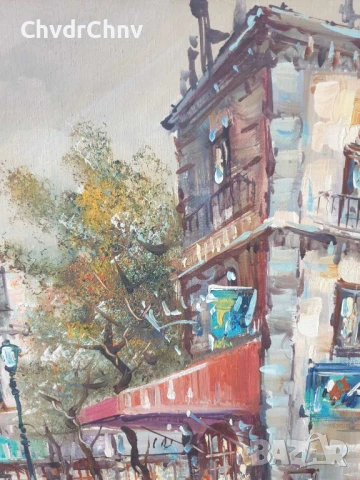 75х65см/стара картина масло върху платно/градски пейзаж/Париж-кафенета/дървена рамка, снимка 4 - Картини - 51177082