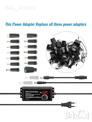Универсално AC / DC адаптер зарядно устройство с 14 щепсела за свързване, 3V - 24V регулируеми, 3A 7, снимка 6 - Друга електроника - 53668120