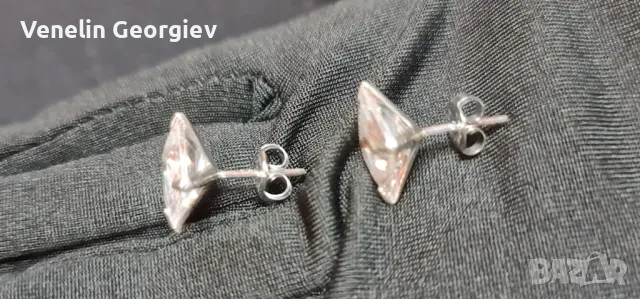 Сребърни обици с квадратни циркони, 10мм/10мм. Проба 925, снимка 12 - Обеци - 49832218