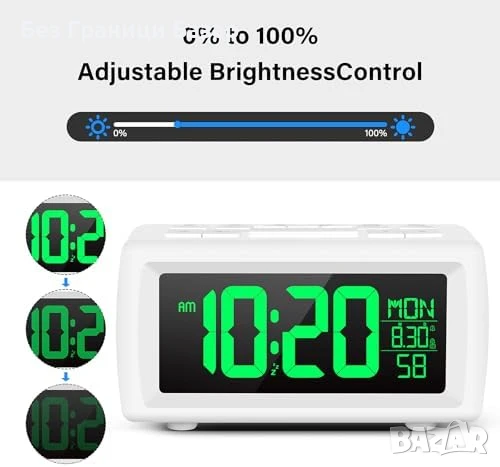 Нов Дигитален Радио Часовник с Аларма, Голям Дисплей, 7 Цвята, Ярък LED Екран, снимка 4 - Друга електроника - 50467768