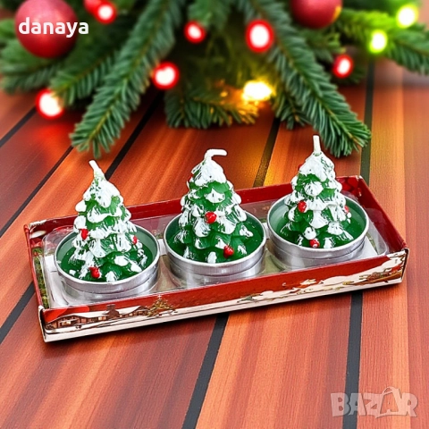 6138 Коледни чаени свещи Елхички, 3 броя, снимка 3 - Декорация за дома - 51899578