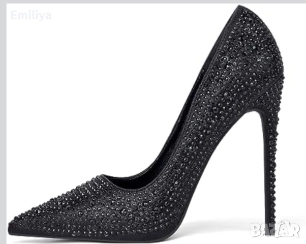 Черни токчета с камъни, снимка 3 - Дамски обувки на ток - 53732561