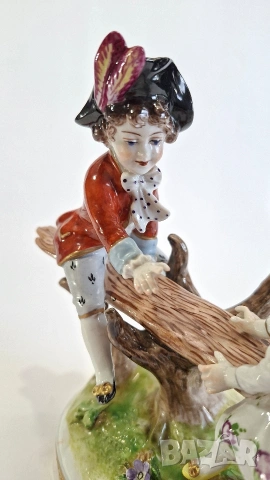 Порцеланова фигурка с момче и момиче на люлка - Volkstedt, Германия, снимка 6 - Статуетки - 53738958