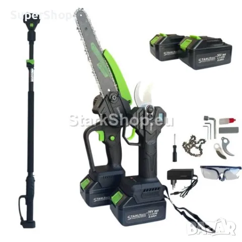 3в1 Акумулаторни Лозарска Ножица с Дисплей и Трион с Омасляване и Телескопичен Прът Безчеткови 36V 8, снимка 6 - Други инструменти - 50095121