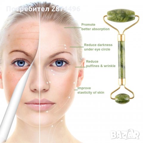 2870 Масажен ролер за лице и гуа-ша – Зелен нефрит, снимка 2 - Козметика за лице - 35789841