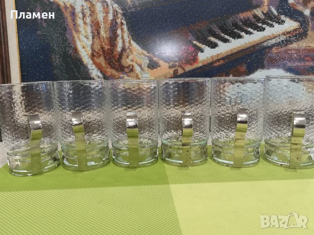 Големи стъклени чаши с подстакани - стари, снимка 2 - Чаши - 42377064