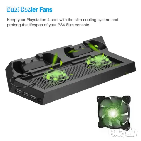 Вертикална стойка за PS4 с охлаждане, снимка 3 - PlayStation конзоли - 50308729