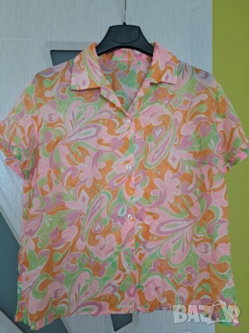 Дамска цветна блуза риза с копчета и ревери, снимка 1