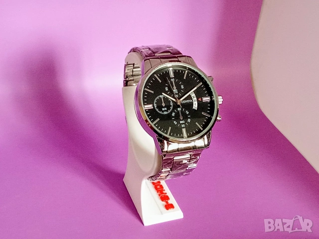 ЧИСТО НОВ Подаръчен стоманен мъжки часовник с дата Geneva