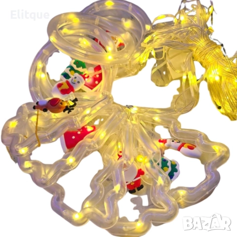 Светещ коледен гирлянд с рингове и малки коледни фигурки / 5 броя коледни елхи и 5 броя рингове , снимка 4 - Декорация за дома - 52545153