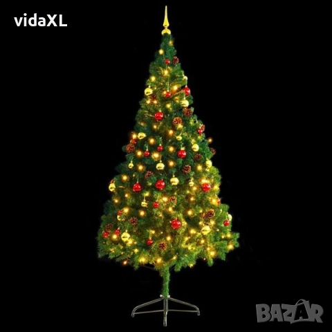 vidaXL Изкуствена готова осветена коледна елха с топки зелена 210 см(SKU:321501), снимка 2 - Декорация за дома - 52573027