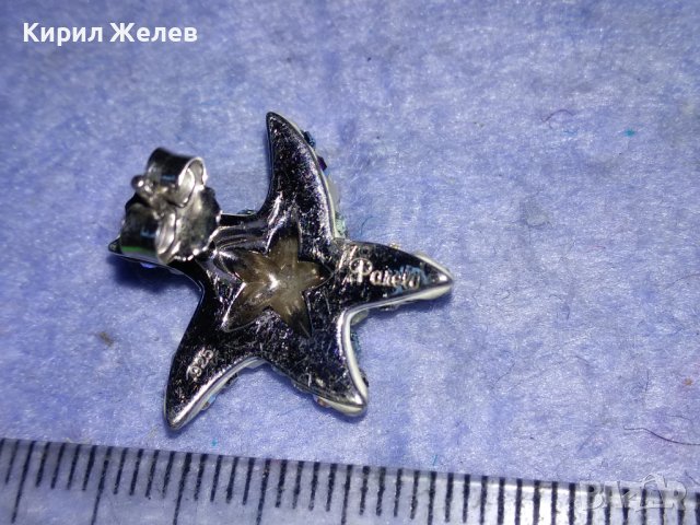 СРЕБЪРНА МАРКОВА ОБЕЦА ЗВЕЗДА СРЕБРО 925 с ИСКРЯЩИ СКЪПОЦЕННИ КРИСТАЛИ и КАМЪНИ и БЯЛ ЕМАЙЛ 27136, снимка 5 - Обеци - 40921576