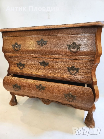 Старинен дъбов скрин в бароков стил – бомбе форма, снимка 6 - Скринове - 52737491