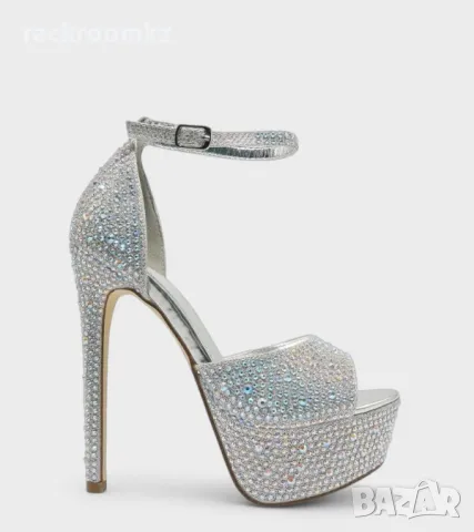 Сребристи дамски обувки на висок ток с блестящи камъни C5768-3 silver