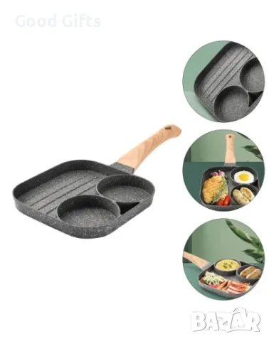 Тиган с незалепващо покритие за 2 броя яйца на очи и оребрено отделение за грил, снимка 2 - Други стоки за дома - 47506625