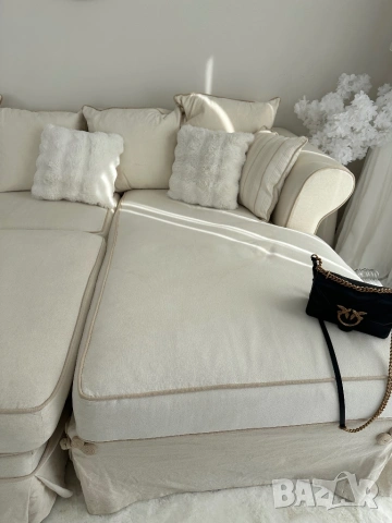 Ъглов диван от гъши пух с лежанка и табуретка Martineli, снимка 11 - Дивани и мека мебел - 53616515