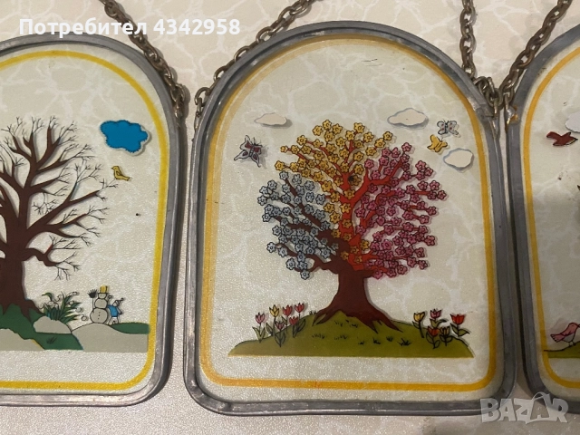 Винтидж.Стъклопис. « Сезони». Германия, снимка 3 - Антикварни и старинни предмети - 52179261