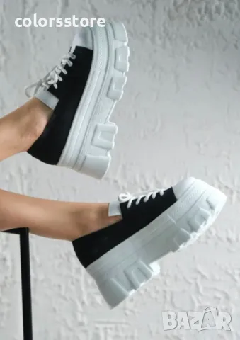 Обувки на платформа - бяло със черно - DA60