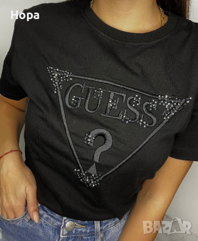 Дамска черна тениска Guess, снимка 3 - Тениски - 44599807