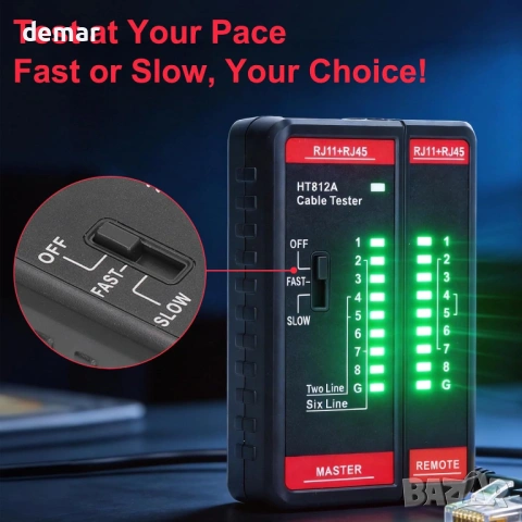 Тестер за мрежови кабели за RJ11 RJ45 Ethernet, LAN CAT5 CAT5E CAT6 CAT6A CAT7, снимка 7 - Друга електроника - 53779649