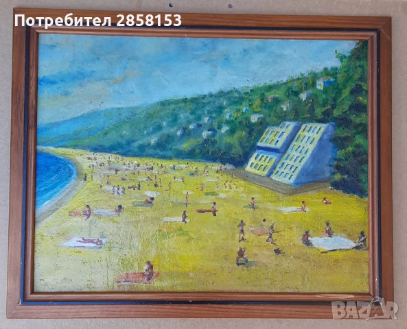 Стара картина морски пейзаж  ,масло върху картон., снимка 2 - Картини - 50909987