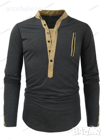 Мъжка тактическа тениска с дълъг ръкав с цип с цветни блокчета и яка Henley, 5цвята , снимка 10 - Тениски - 44624157
