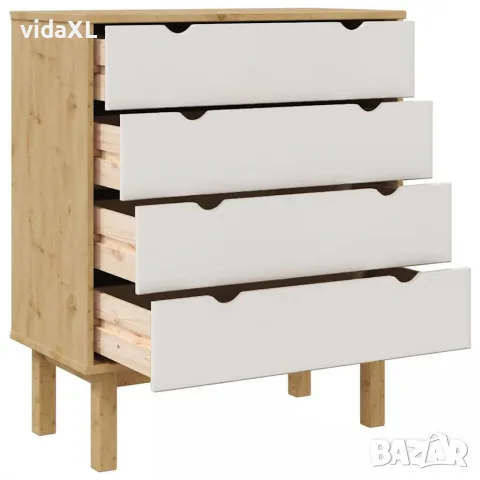 vidaXL Шкаф с чекмеджета OTTA кафяво и бяло 76,5x39,5x90 см бор масив, снимка 5 - Скринове - 56147218