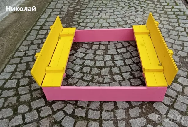 Детски пясъчник за момиче в розово и жълто със сгъваеми скамейки пясъчници за момичета игра за двор, снимка 2 - Други - 49765896