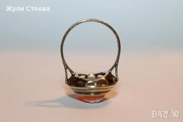 Златен пръстен с камея, снимка 5 - Пръстени - 56237994