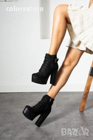 Боти на ток - черен велур - BP77