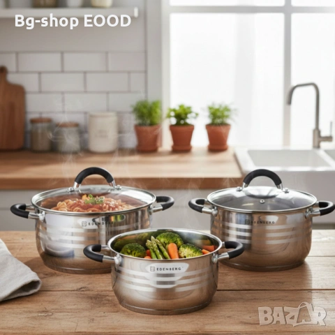 Премиум Комплект 3 Тенджери от неръждаема стомана с капаци, 2.1L, 3L, 4L, снимка 2 - Съдове за готвене - 53743997