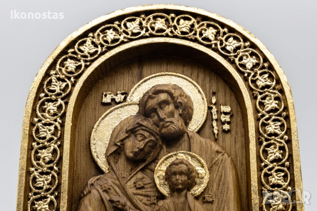 Релефна икона на Светото семейство от масивен дъб, снимка 5 - Икони - 53223109