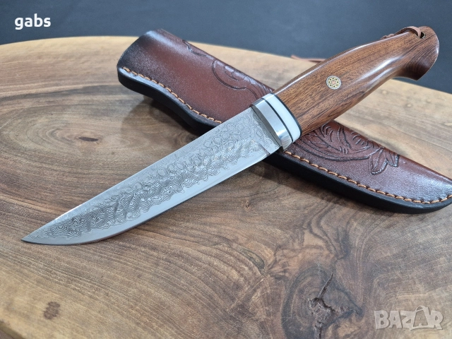 Ловен нож дамаска стомана с кожена кания ,LN435, снимка 11 - Ножове - 52950033