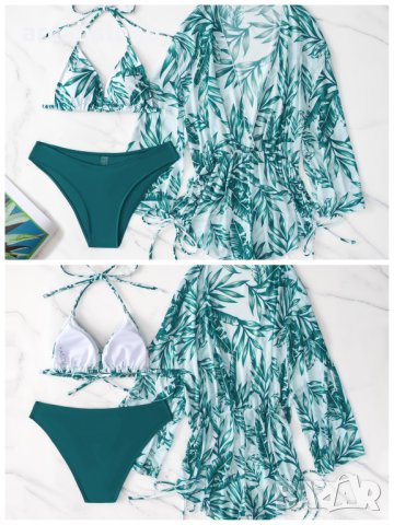 Дамски бански костюм с висока талия от три части с тропически принт, 3цвята , снимка 7 - Бански костюми - 40740064