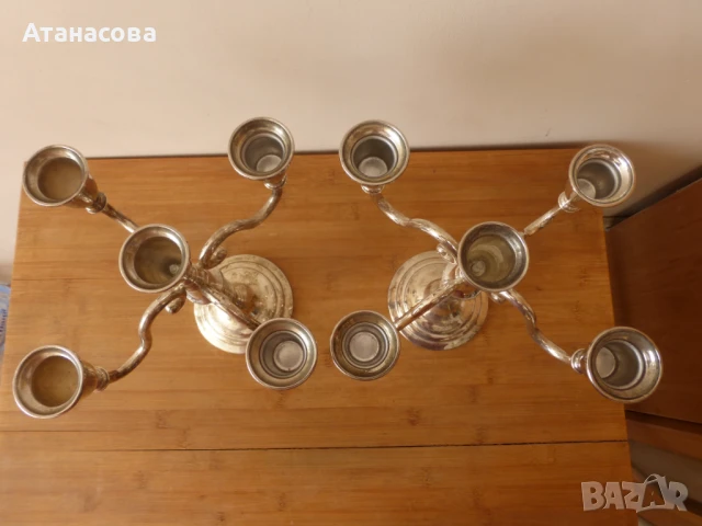 Два посребрени каминни свещника за по 5 свещи, снимка 4 - Декорация за дома - 50665065