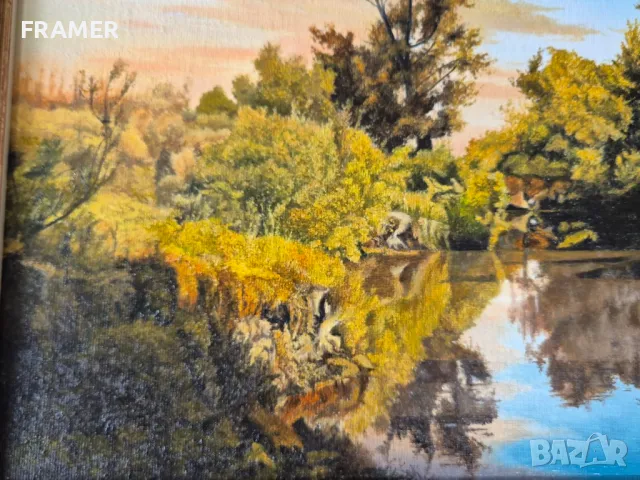 Петър Момчилов Залез край реката 2022г. Майсторски нарисувана картина, снимка 4 - Картини - 48296440