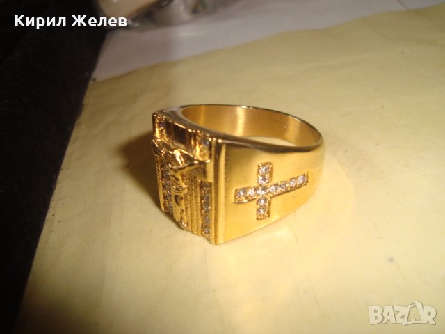 ПОЗЛАТЕН КРЪСТООБРАЗЕН ПРЪСТЕН с ЦИРКОНИ НОВ БЛАГОРОДНА НЕРЪЖДАЕМА СТОМАНА МНОГО КРАСИВ 25021, снимка 7 - Пръстени - 34420859