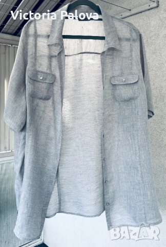 Риза от тънък лен овърсайз френско сиво