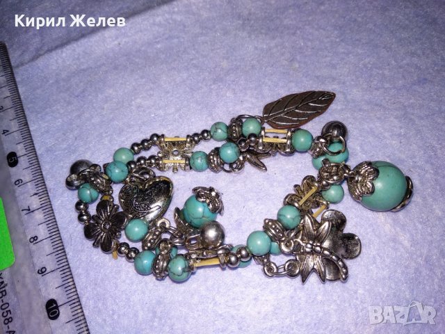 КРАСИВА ФЛОРАЛНА ЛАСТИЧНА МОДНА ЛЯТНА АРТ ГРИВНА ПОСРЕБРЕНА ТЮРКОАЗЕН ТИП 34777, снимка 3 - Гривни - 39144321