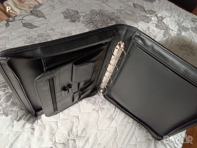 черна кожена чанта папка органайзер , снимка 6 - Чанти - 53140037