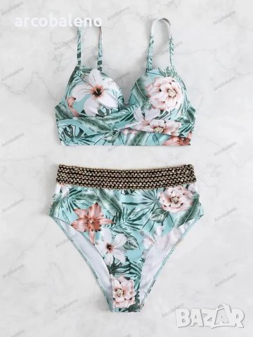 Дамски моден бански костюм от две части с принт на цветя, 2цвята , снимка 8 - Бански костюми - 41227947