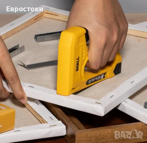 Механичен такер SHALL, лек ръчен такер за дърво, тапицерия, декорация, с 1600 бр JT21 скоби 1/4, 5/1, снимка 5 - Други инструменти - 49584456