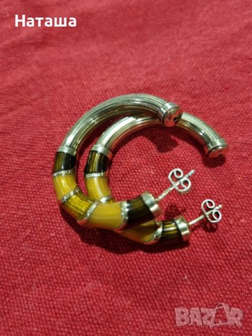 Италиански масивни сребърни позлатени обеци с цветен емайл