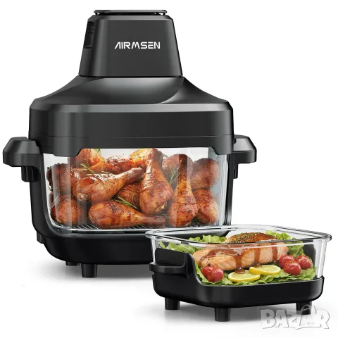 Airmsen 4-in-1 Portable Air Fryer 4.5L + 1.2L Нов Стъклен Еър фрайър  1500W