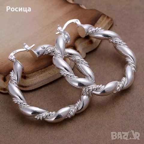 Обеци в сребристо с диаметър 4 см, снимка 1